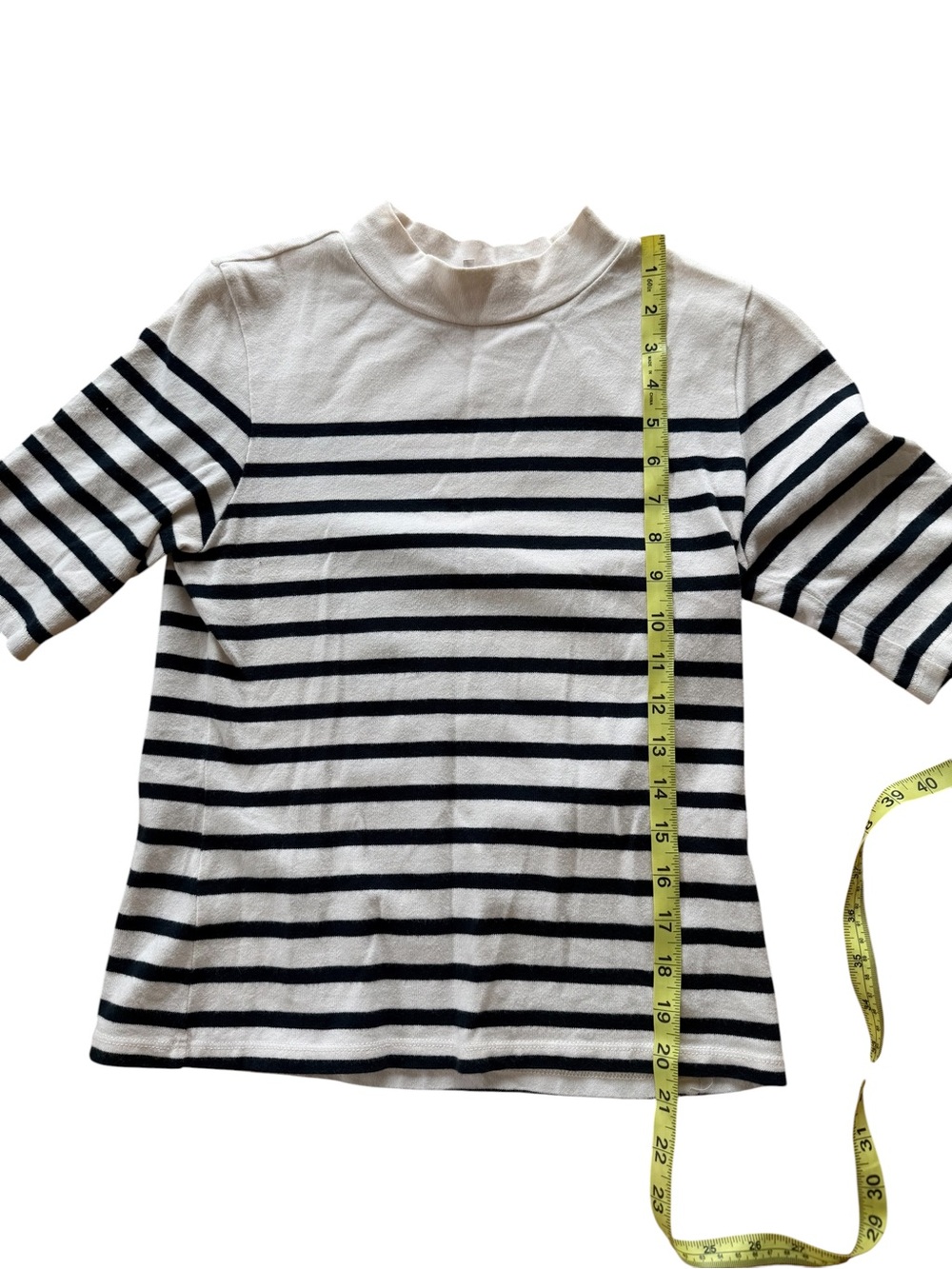 Frame Mariner Striped Short Sleeve Mock Neck Sweater Top - Picture 9 of 10